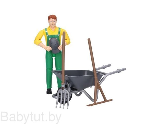 Фигурка Bruder Рабочий с инструментами для уборки на ферме 62610