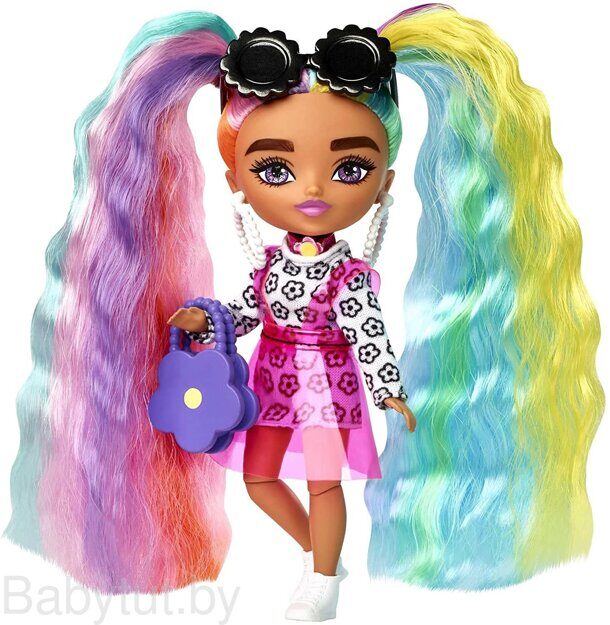 Кукла Barbie Экстра Minis с радужными хвостиками HHF82