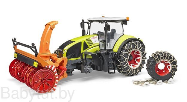 Игрушка Bruder трактор Claas Axion 950 со снегоочистителем и цепями 03017