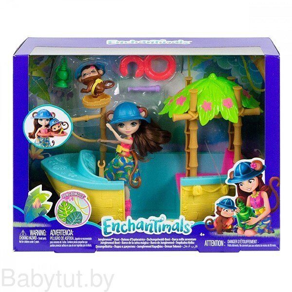 Игровой набор Энчантималс Лодка в джунглях с куклой Мэрит Обезьянка GFN58