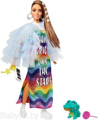 Кукла Barbie Экстра в голубой куртке с оборками GYJ78