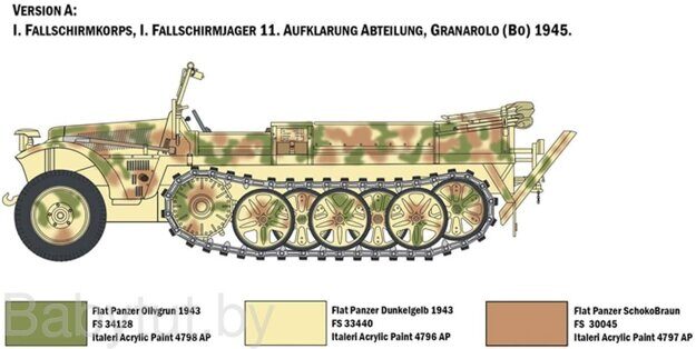 Сборная модель полногусеничного тягача ITALERI 1:35 - Sd. Kfz.10 Demag D7 с фигурками немецких десантников