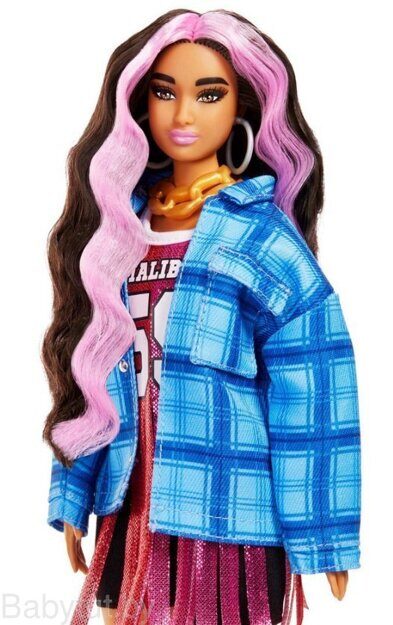 Кукла Barbie Экстра с длинными волнистыми волосами с розовыми прядями HDJ46