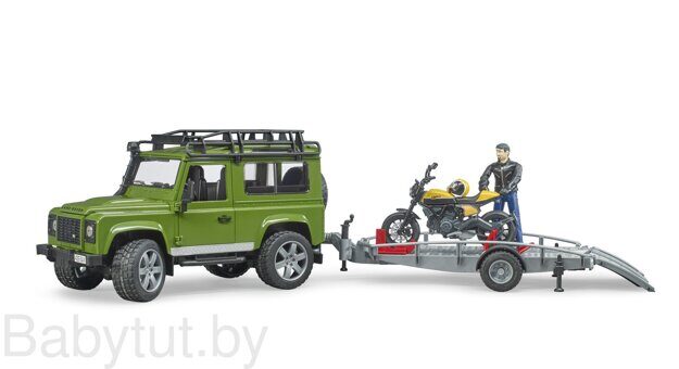 Внедорожник Land Rover с мотоциклом Ducati Full Throttle и прицепом-платформой Bruder 02589