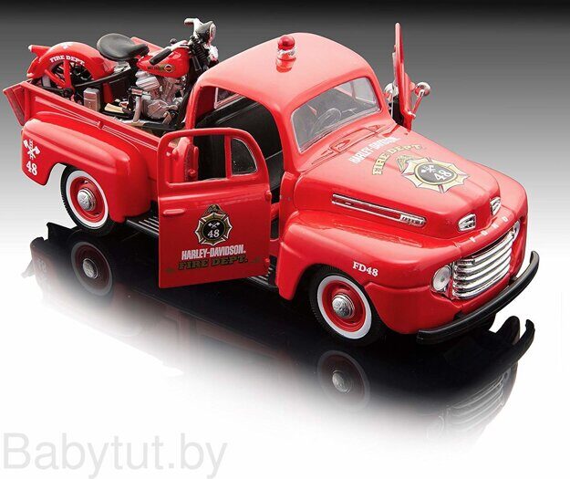 Модель автомобиля Maisto 1:24 HD - Форд F-1 Пожарная с мотоциклом (1948)