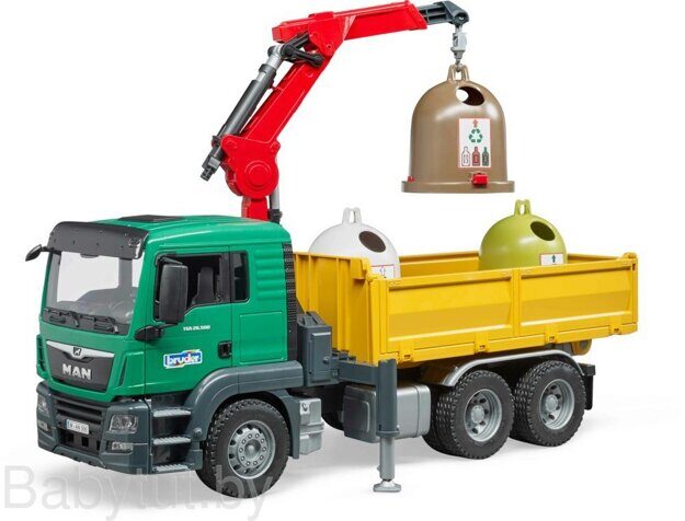 Игрушка Bruder Грузовик MAN TGS с краном и 3 мусорными контейнерами 03753