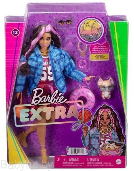 Кукла Barbie Экстра с длинными волнистыми волосами с розовыми прядями HDJ46
