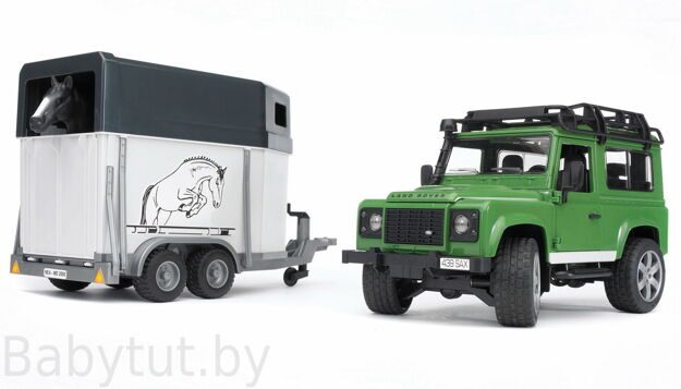 Внедорожник Land Rover Defender с прицепом-коневозкой и лошадью Bruder (Брудер) 02592