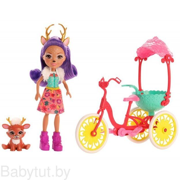 Игровой набор Энчантималс Друзья на велосипеде с куклой Данесса Олененок GJX30