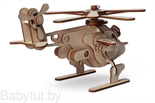 Деревянный 3D конструктор Lemmo Вертолет Серж 0056